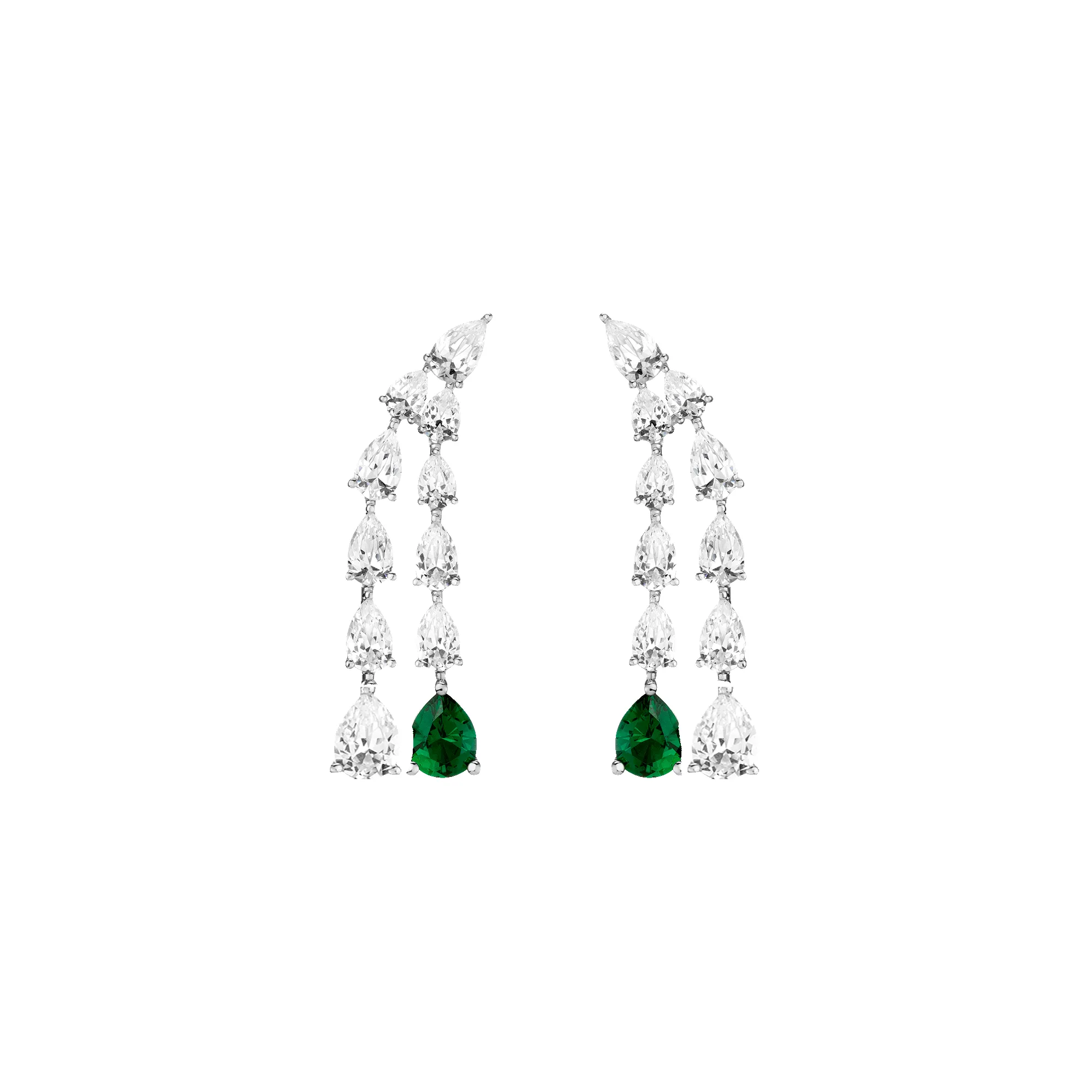 Lab Grown White Sapphire Waterfall Earrings with Emerald sold by Aurate