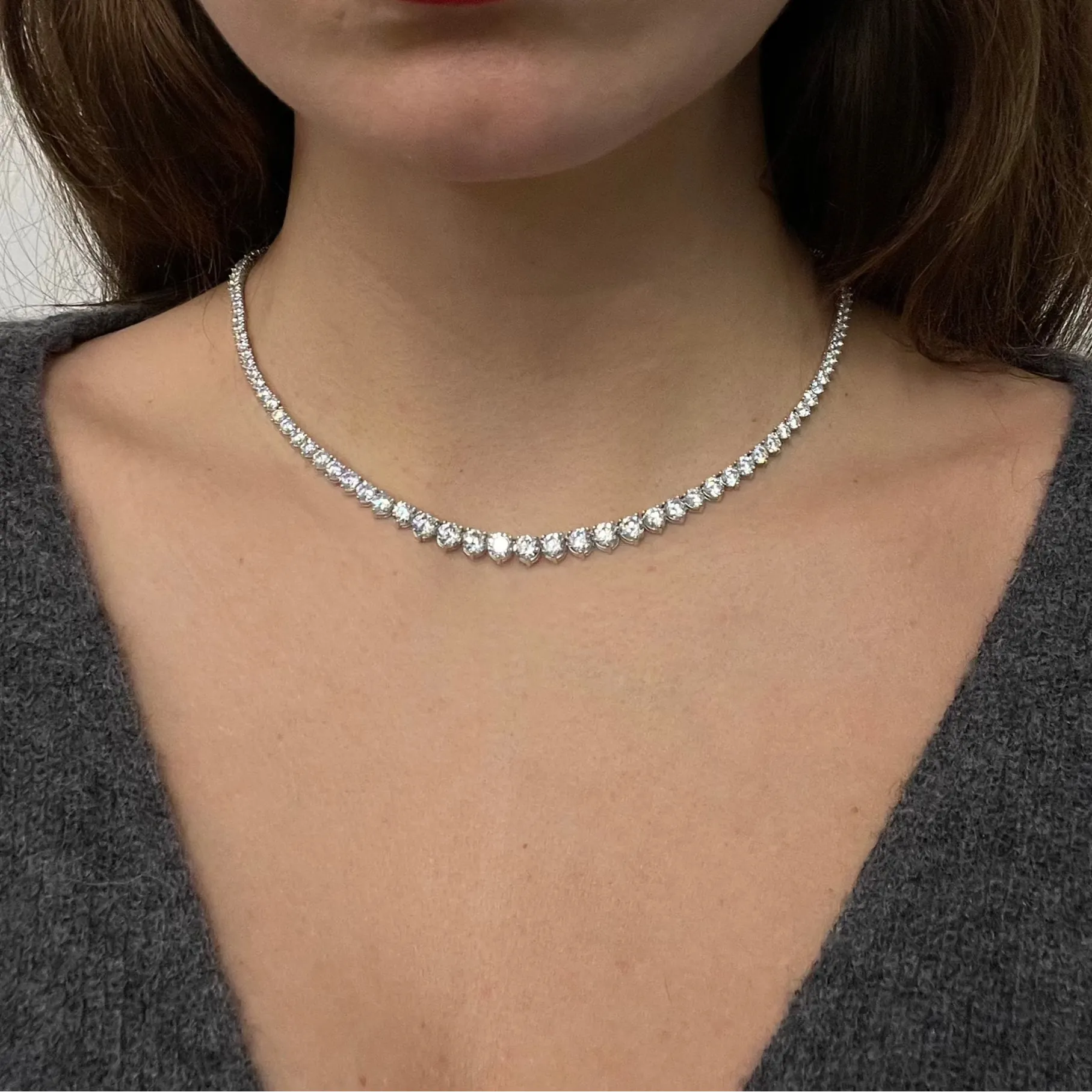 15tcw Tapered Lab Grown Diamond Tennis Necklace sold by Aurate product image thumbnail 3