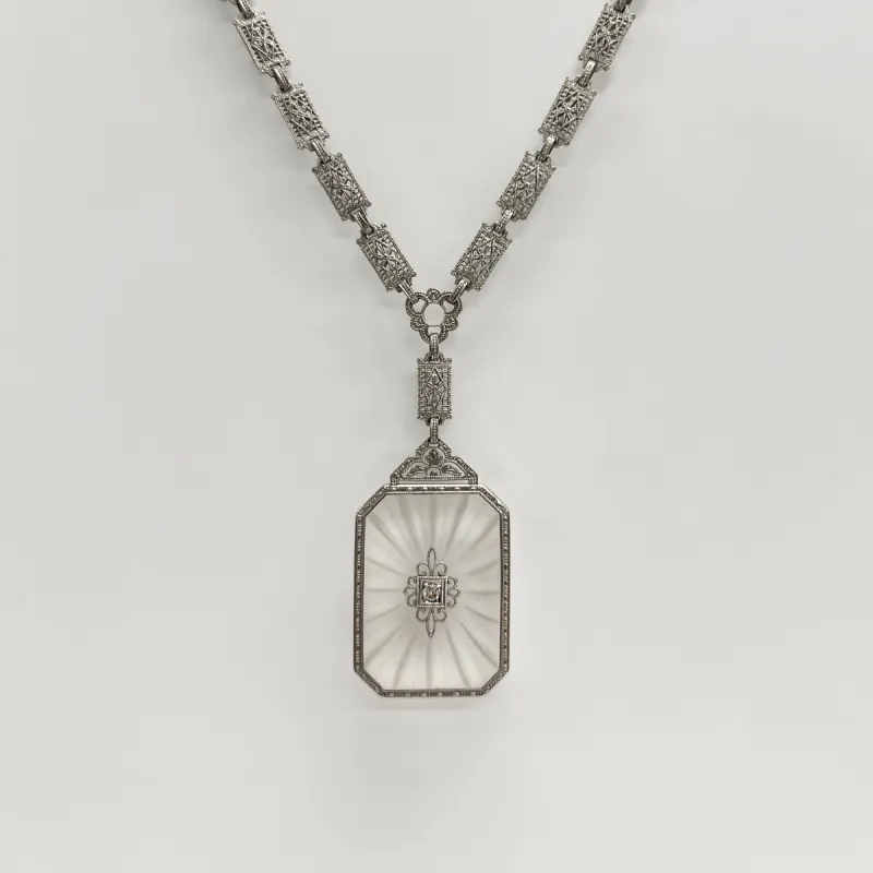 1920s Antique Rock Crystal and Diamond Necklace sold by Aurate