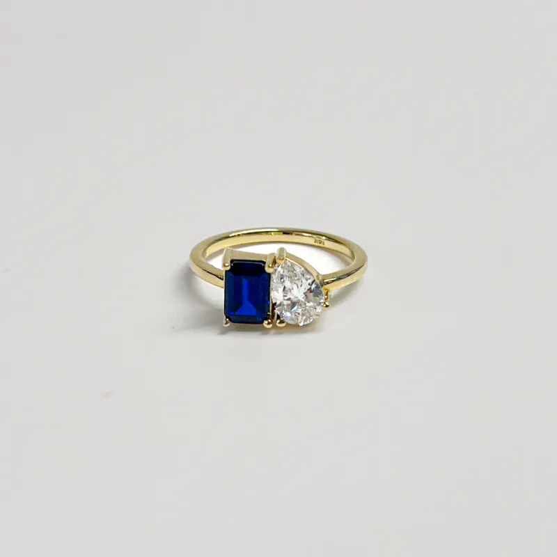 2tcw Toi et Moi Ring - Lab Grown Diamond and Blue Sapphire sold by Aurate