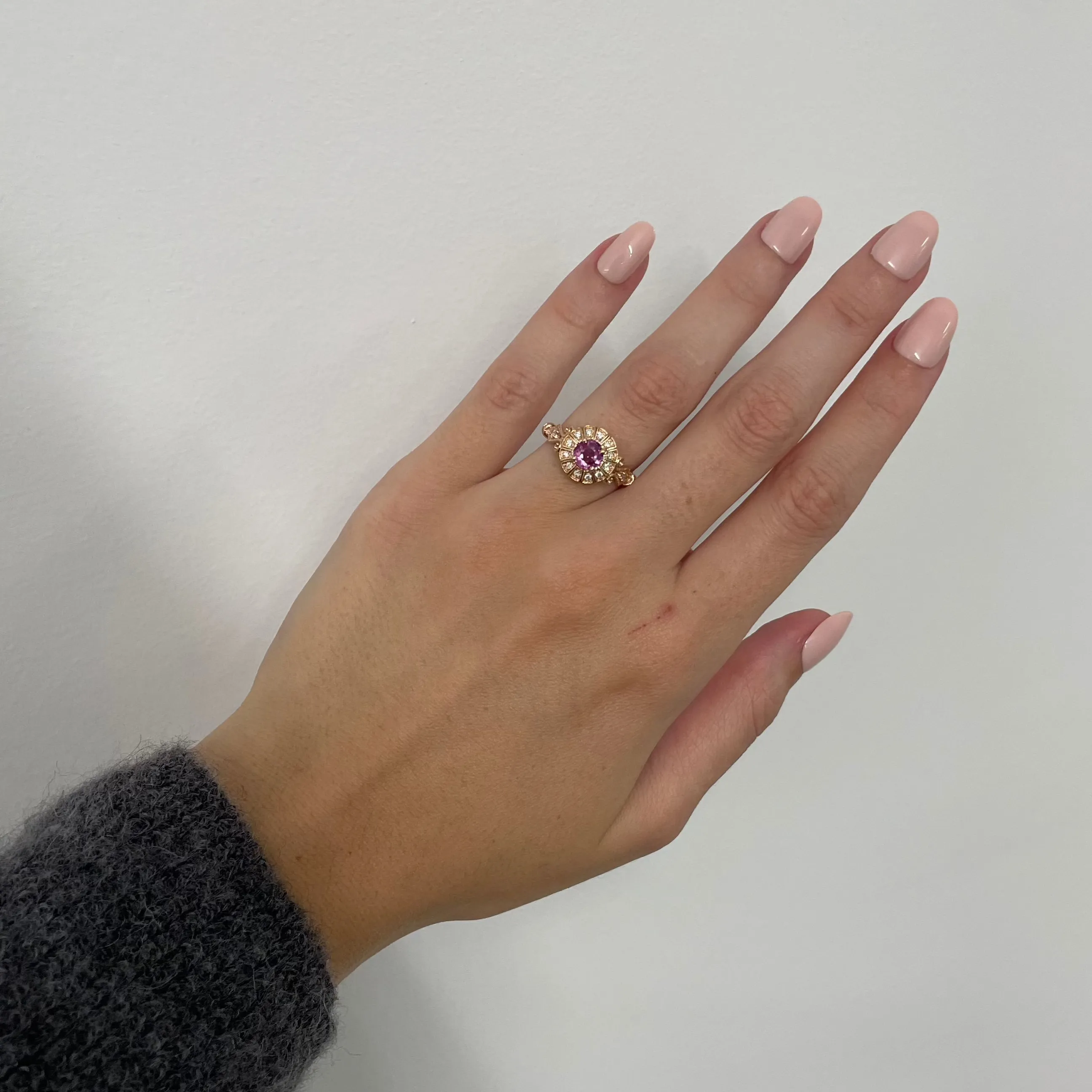 Vintage Style Pink Sapphire and Rose Gold Ring sold by Aurate product image thumbnail 2