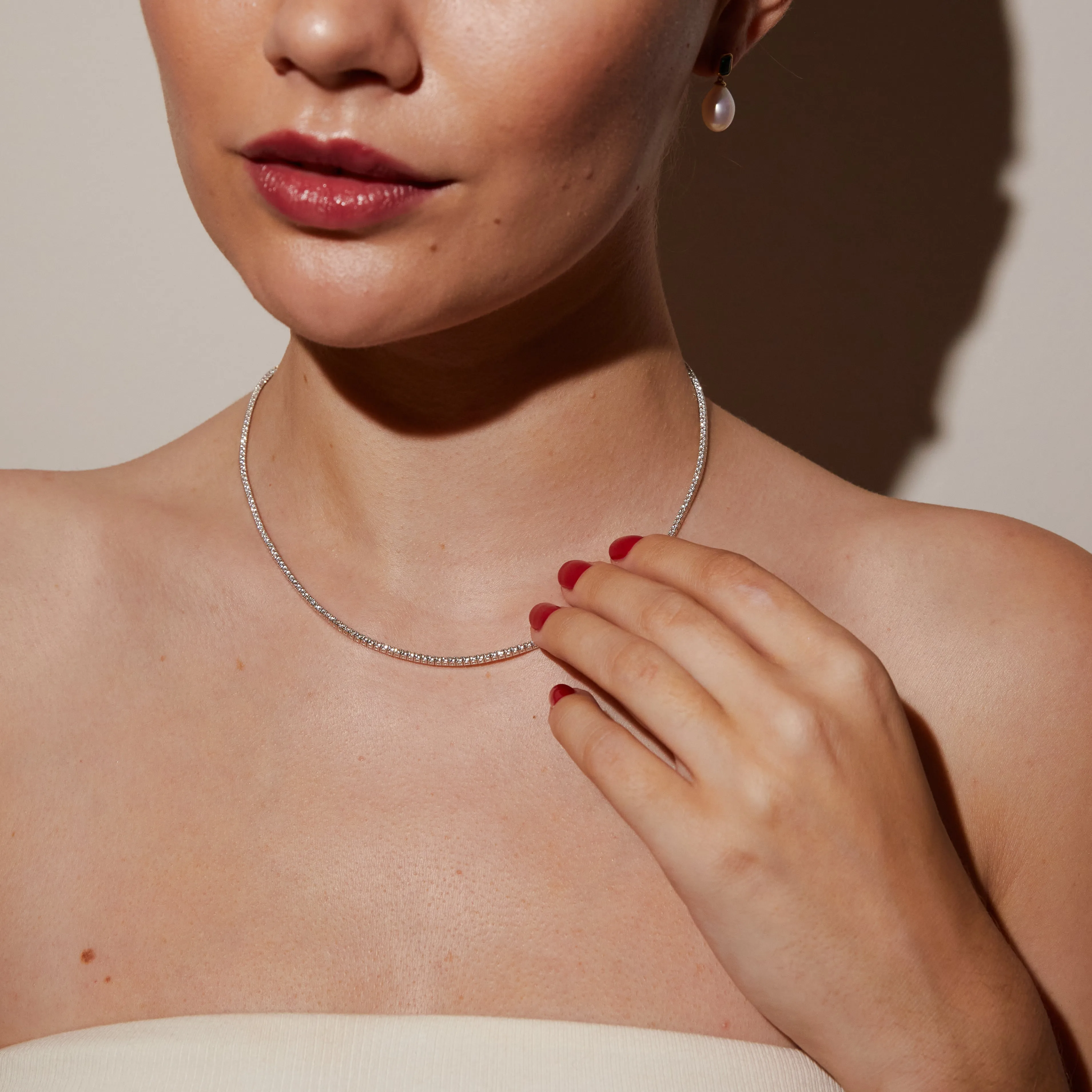 Petite Lab Grown White Sapphire Tennis Necklace sold by Aurate product image thumbnail 5