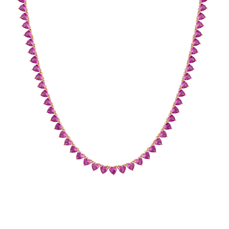 Lab Grown Pink Sapphire Heart Tennis Necklace sold by Aurate