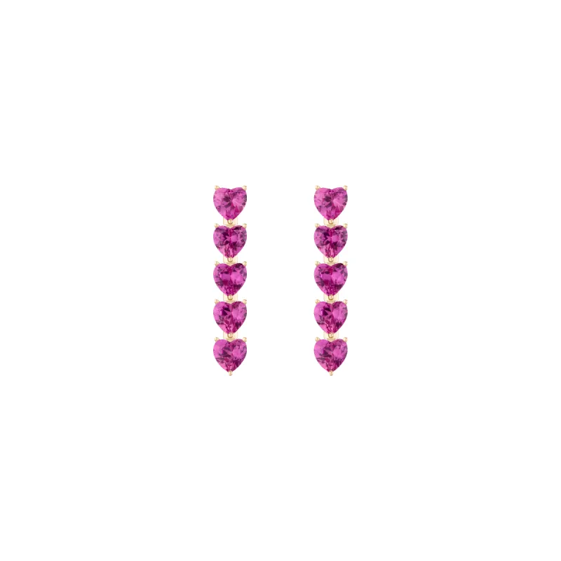 Lab Grown Pink Sapphire Heart Tennis Earrings sold by Aurate