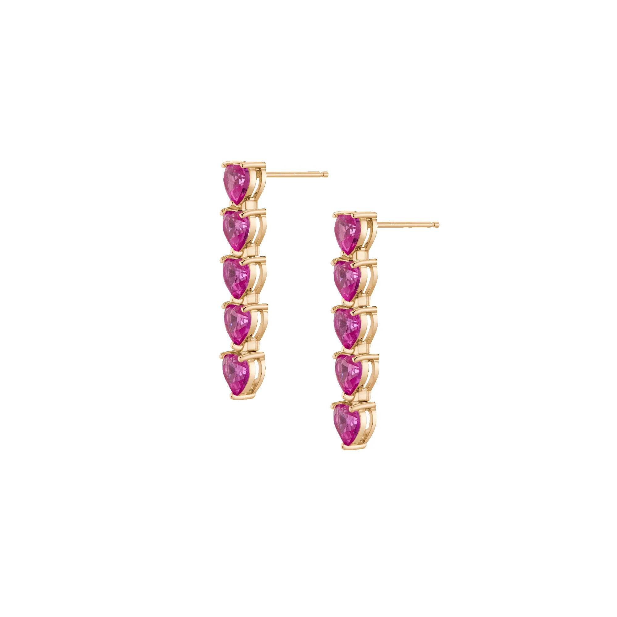 Lab Grown Pink Sapphire Heart Tennis Earrings sold by Aurate product image thumbnail 3