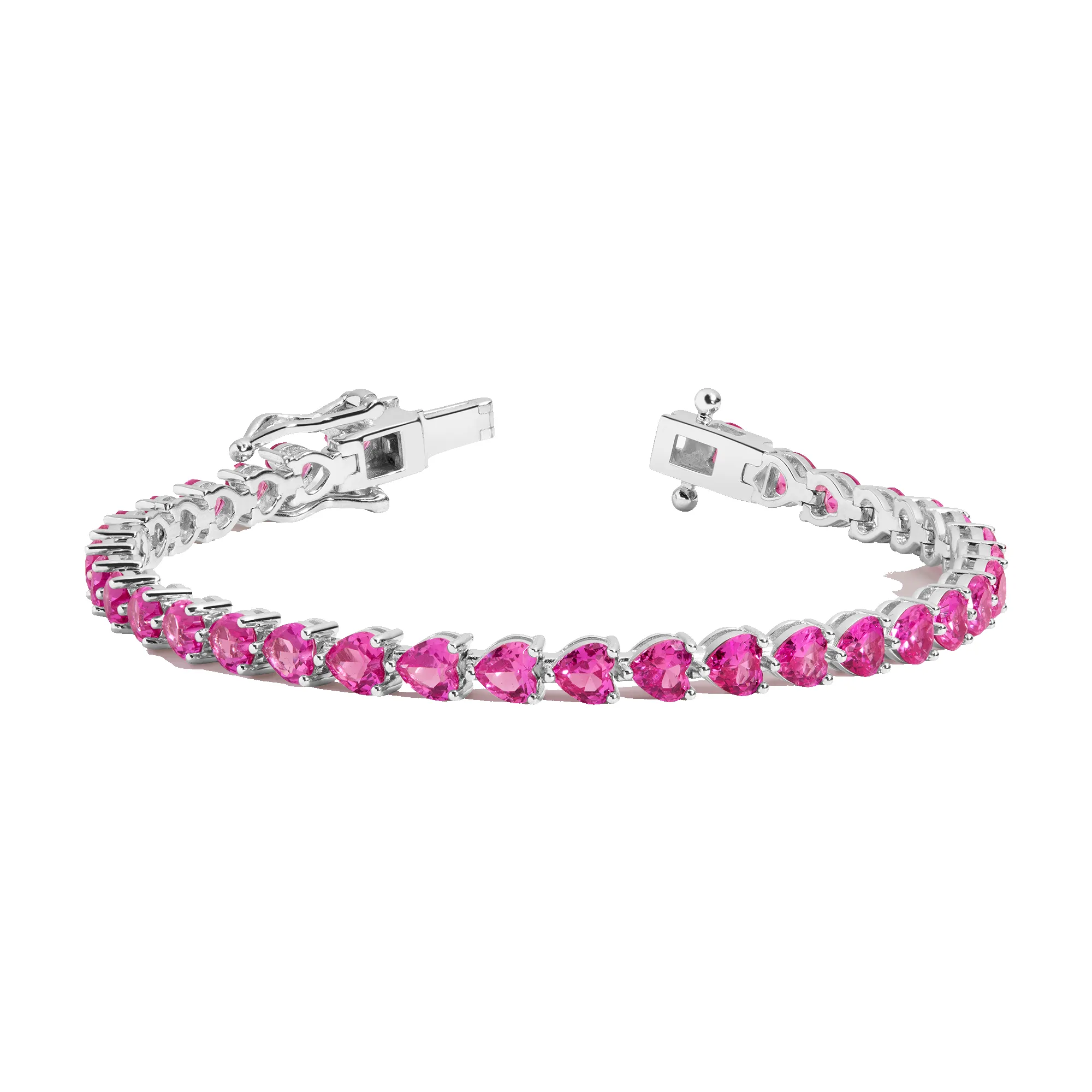 Lab Grown Pink Sapphire Heart Tennis Bracelet sold by Aurate product image thumbnail 2