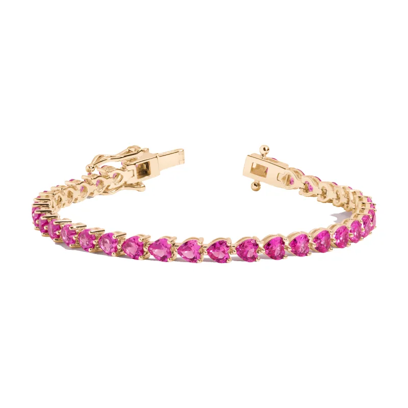 Lab Grown Pink Sapphire Heart Tennis Bracelet sold by Aurate