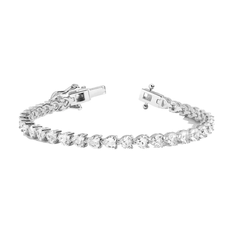 Lab Grown White Sapphire Heart Tennis Bracelet sold by Aurate