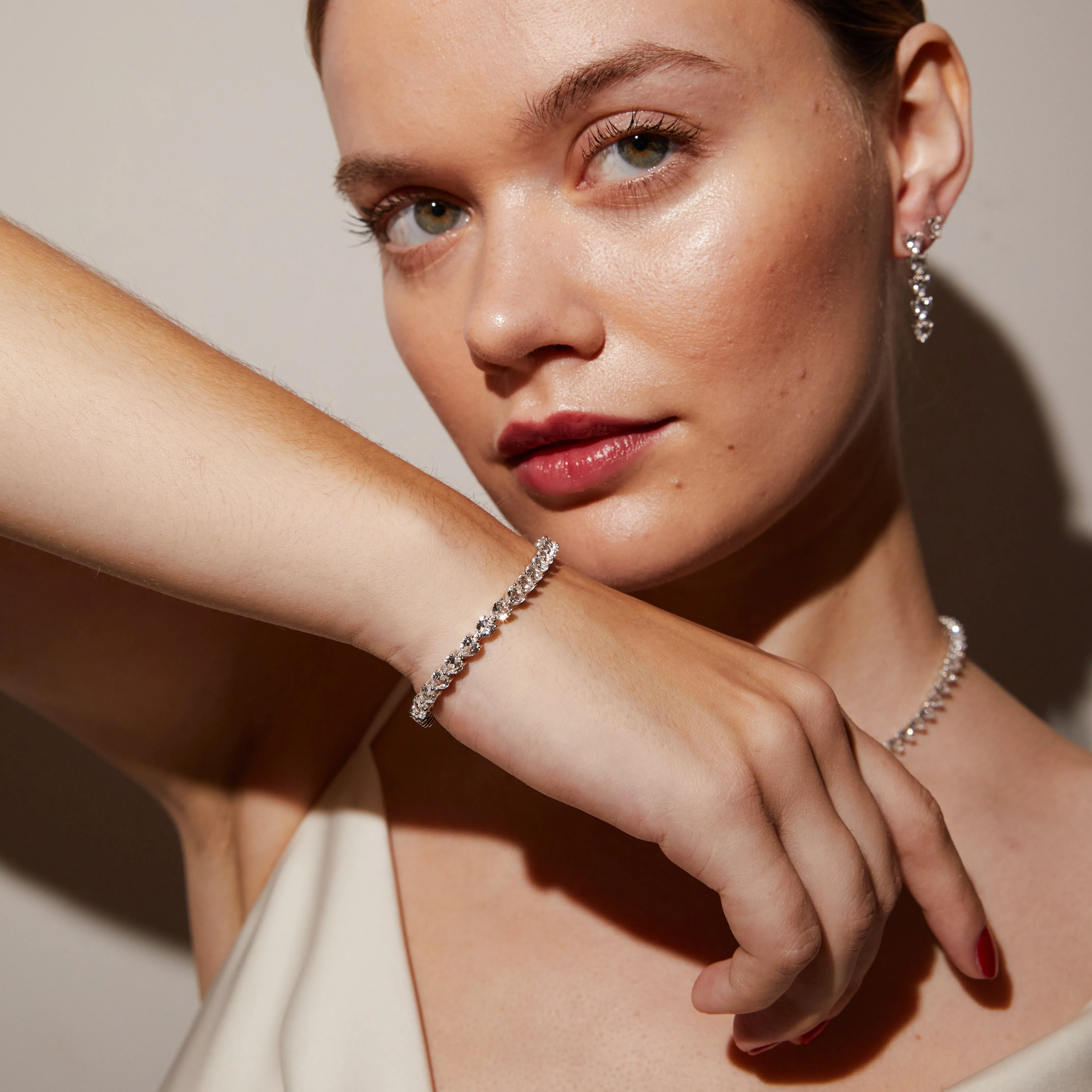 Lab Grown White Sapphire Heart Tennis Bracelet sold by Aurate product image thumbnail 5