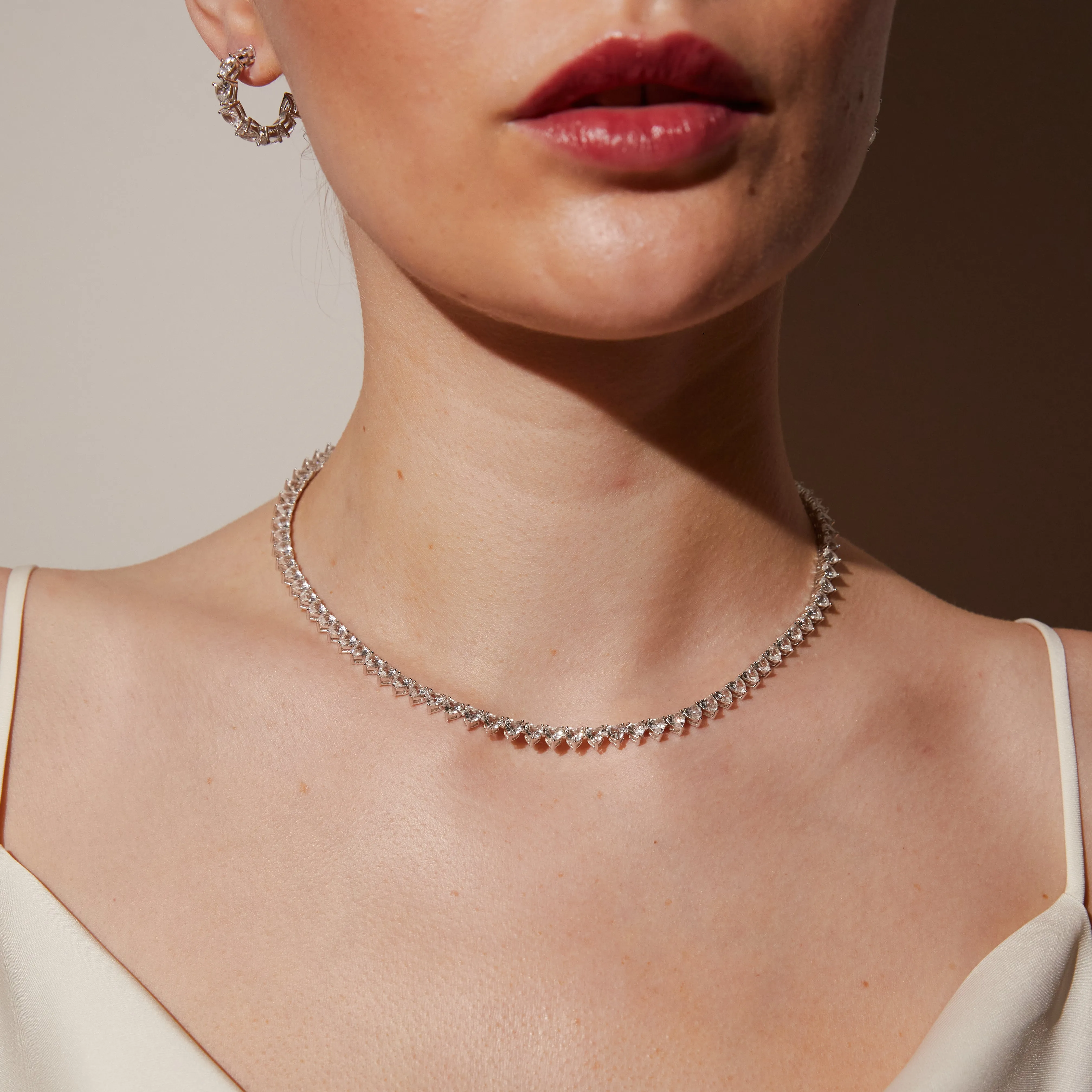 Lab Grown White Sapphire Heart Tennis Necklace sold by Aurate product image thumbnail 5