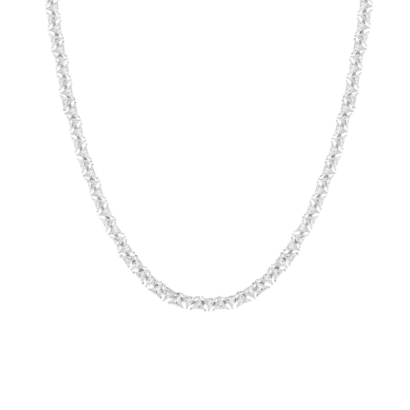 Lab Grown White Sapphire Trillion Tennis Necklace sold by Aurate
