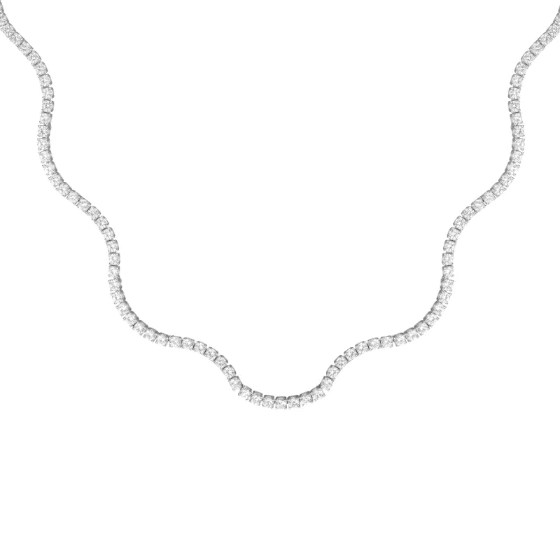 Lab Grown White Sapphire Wave Tennis Necklace sold by Aurate