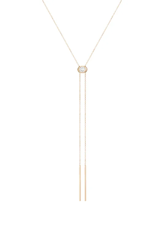 Aurate x Frye: Lab Grown White Sapphire Bolo Necklace sold by Aurate