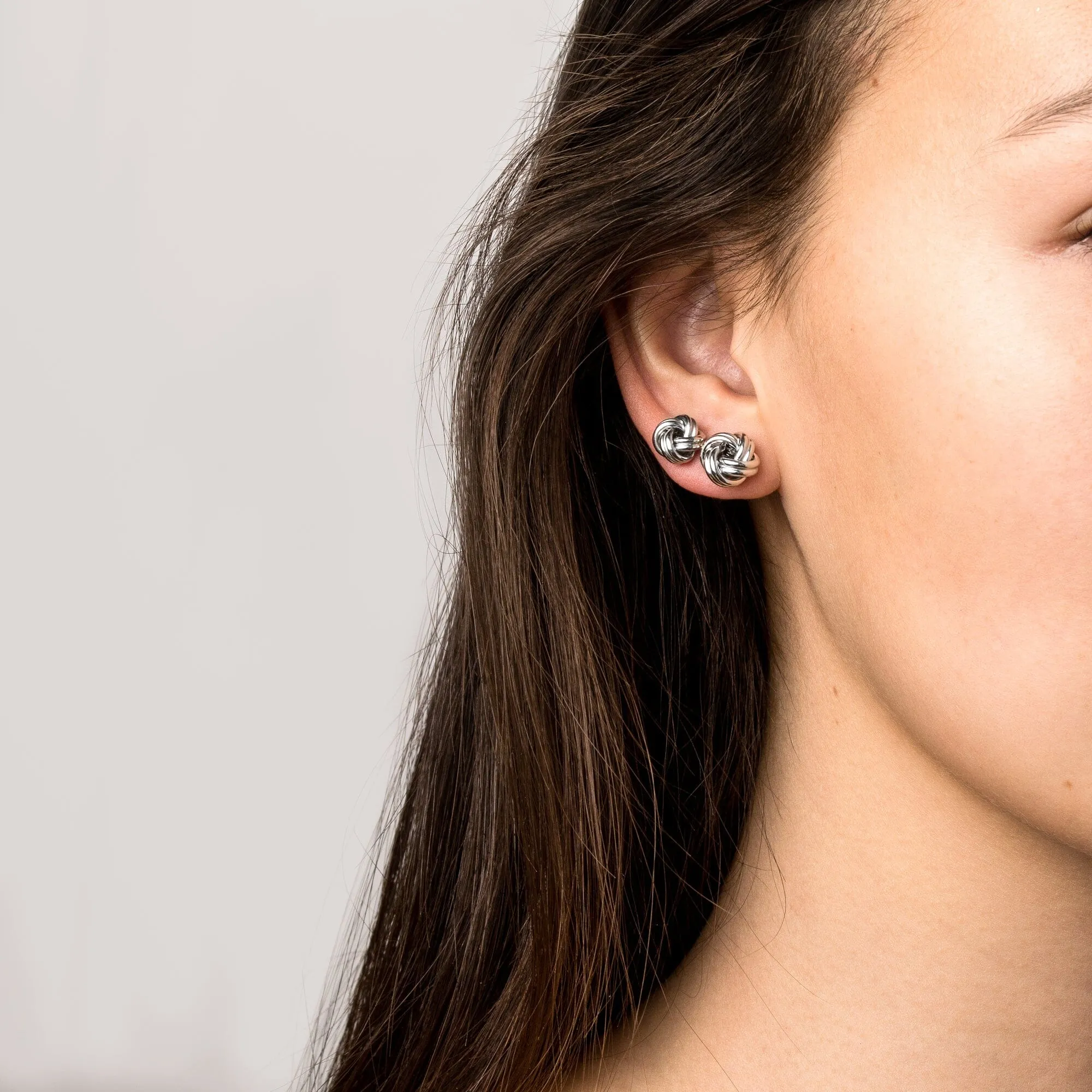 Silver Braided Knot Stud Earrings sold by Aurate product image thumbnail 3