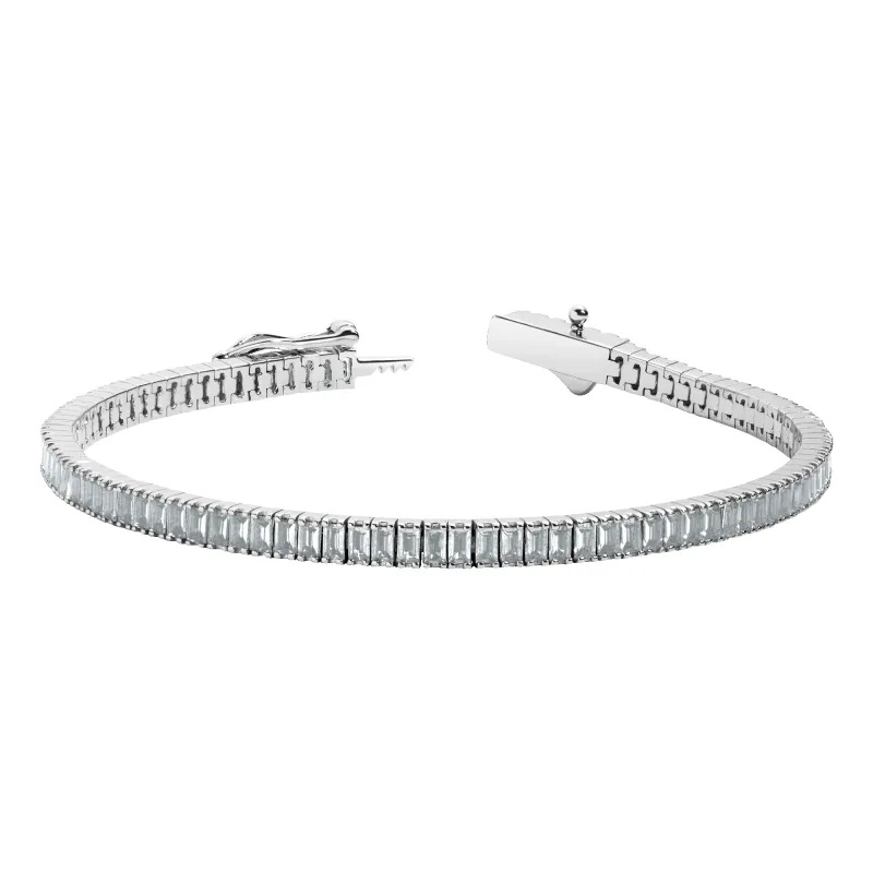 Lab Grown Blue Tourmaline Baguette Tennis Bracelet sold by Aurate