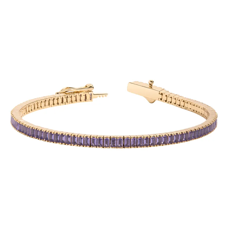 Lab Grown Amethyst Baguette Tennis Bracelet sold by Aurate