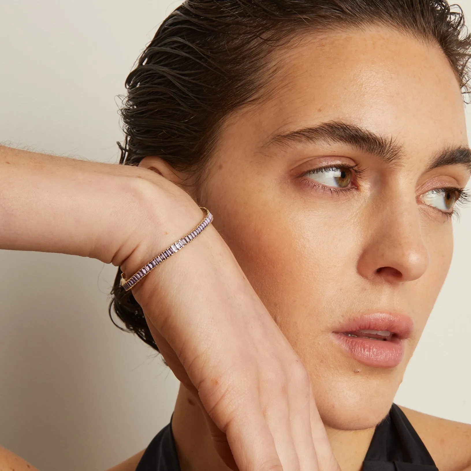 Lab Grown Amethyst Baguette Tennis Bracelet sold by Aurate product image thumbnail 5