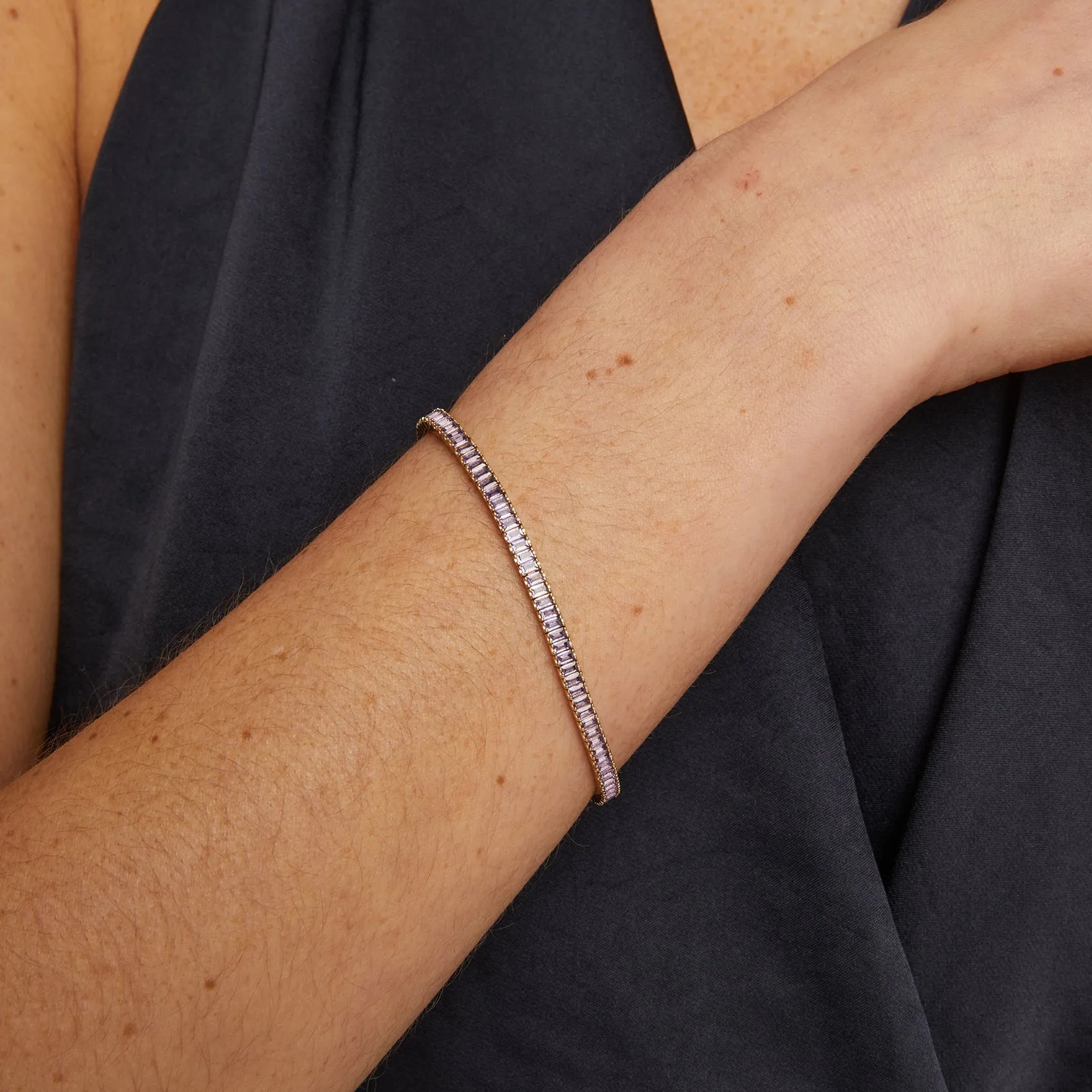 Lab Grown Amethyst Baguette Tennis Bracelet sold by Aurate product image thumbnail 4