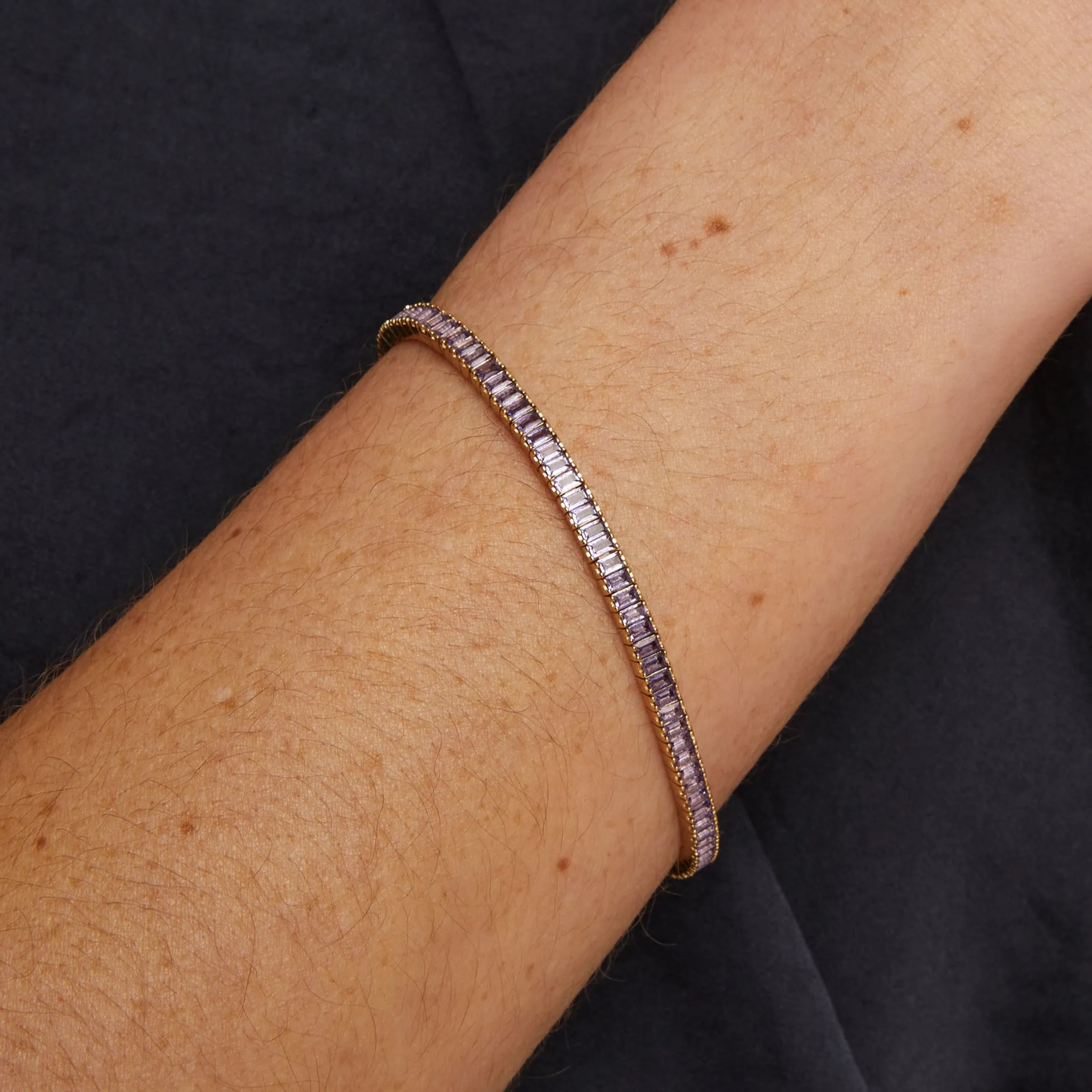 Lab Grown Amethyst Baguette Tennis Bracelet sold by Aurate product image thumbnail 3