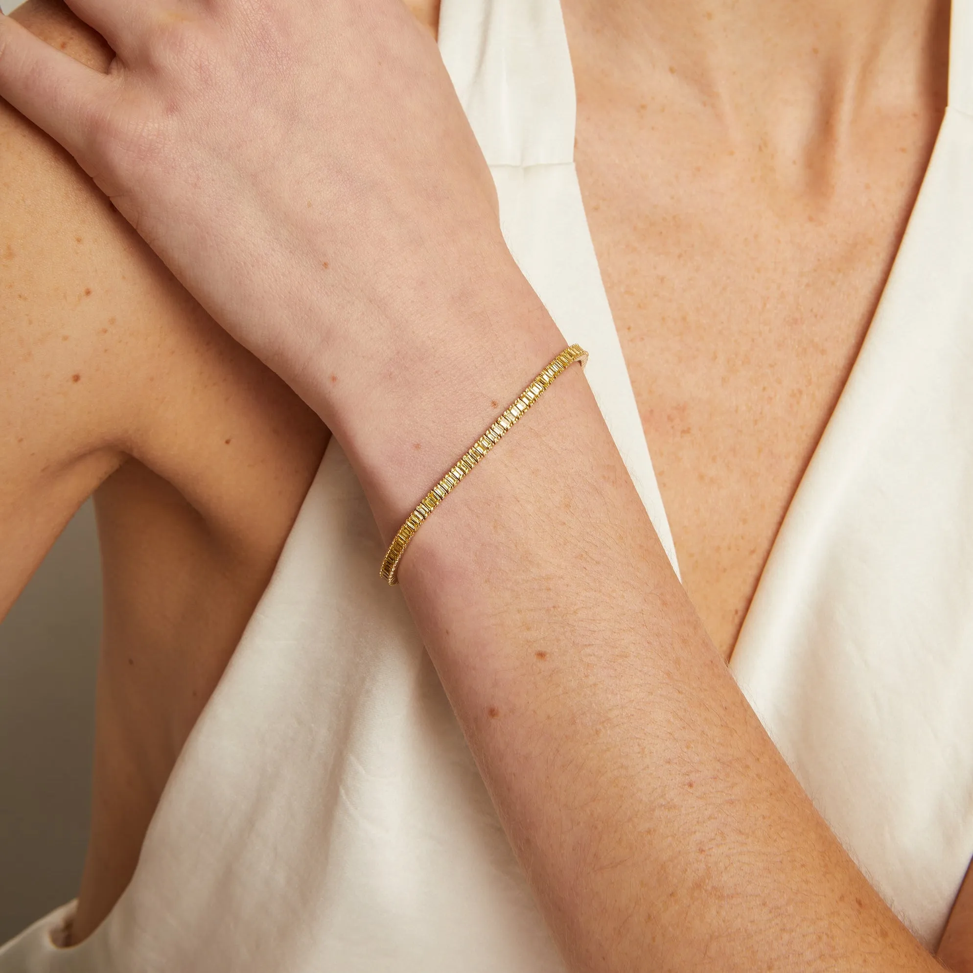 Lab Grown Citrine Baguette Tennis Bracelet sold by Aurate product image thumbnail 3