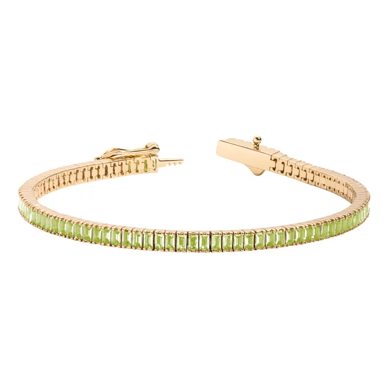 Lab Grown Green Peridot Baguette Tennis Bracelet sold by Aurate