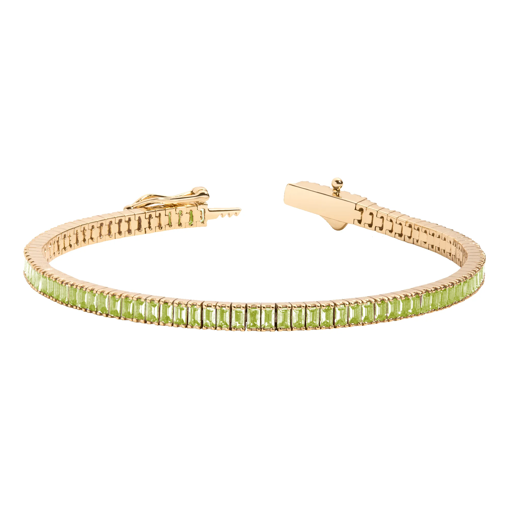 Lab Grown Green Peridot Baguette Tennis Bracelet sold by Aurate