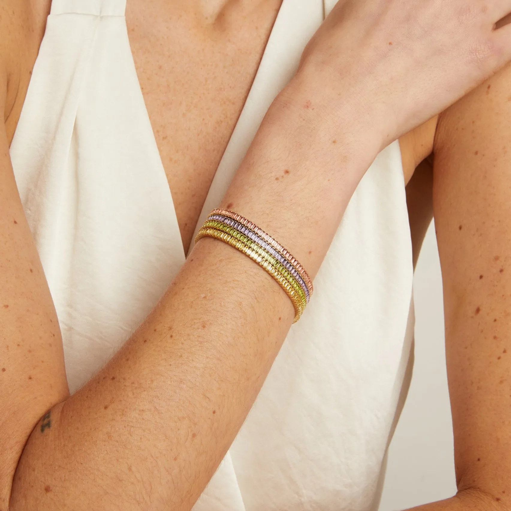 Lab Grown Green Peridot Baguette Tennis Bracelet sold by Aurate product image thumbnail 4