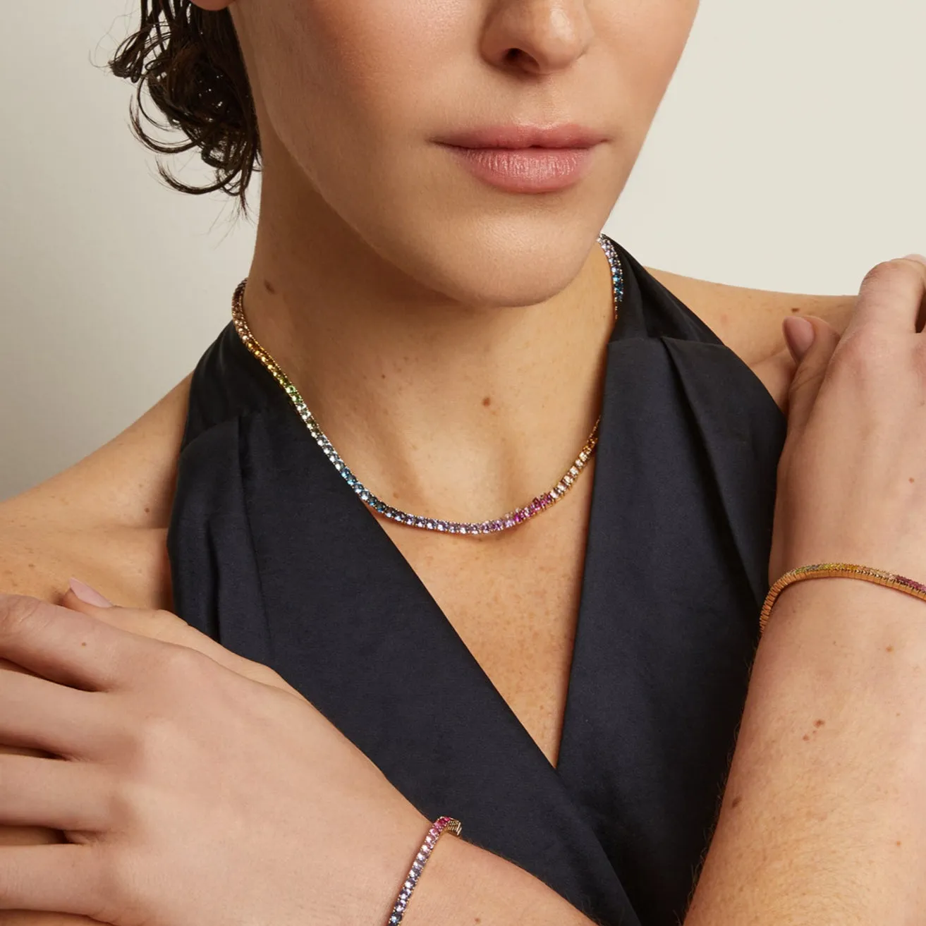 Ombré Rainbow Tennis Necklace sold by Aurate product image thumbnail 5