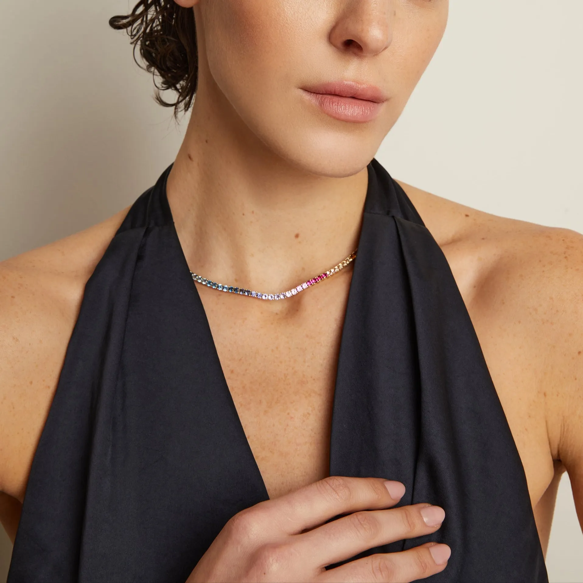 Ombré Rainbow Tennis Necklace sold by Aurate product image thumbnail 4