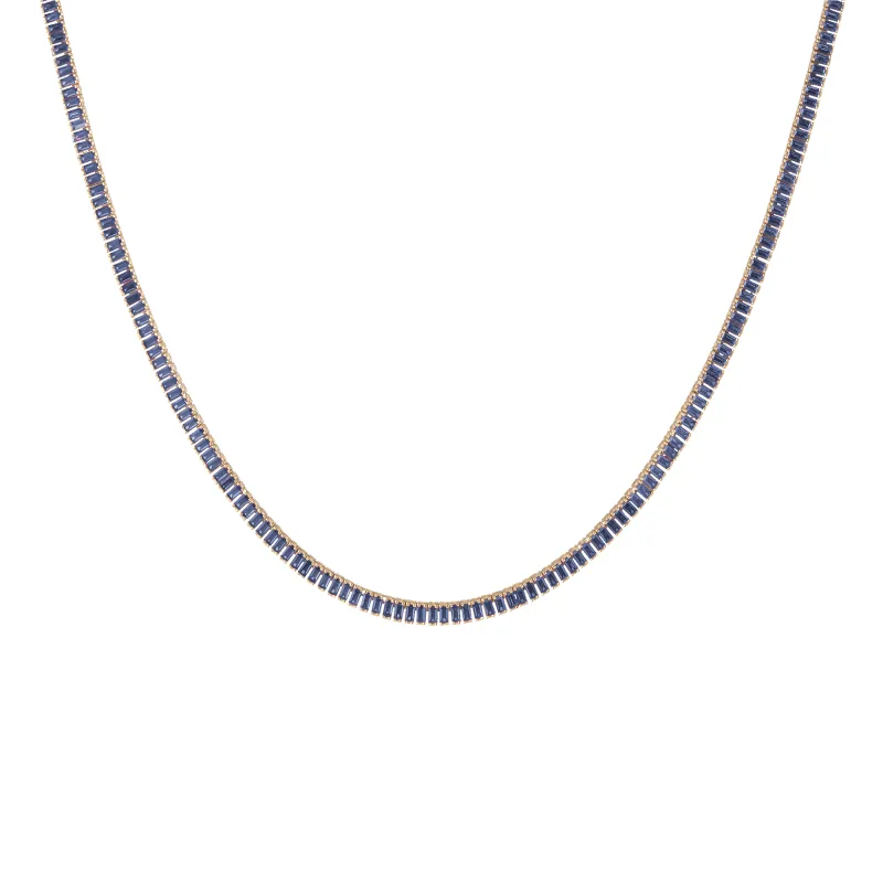 Lab Grown Blue Sapphire Baguette Tennis Necklace sold by Aurate
