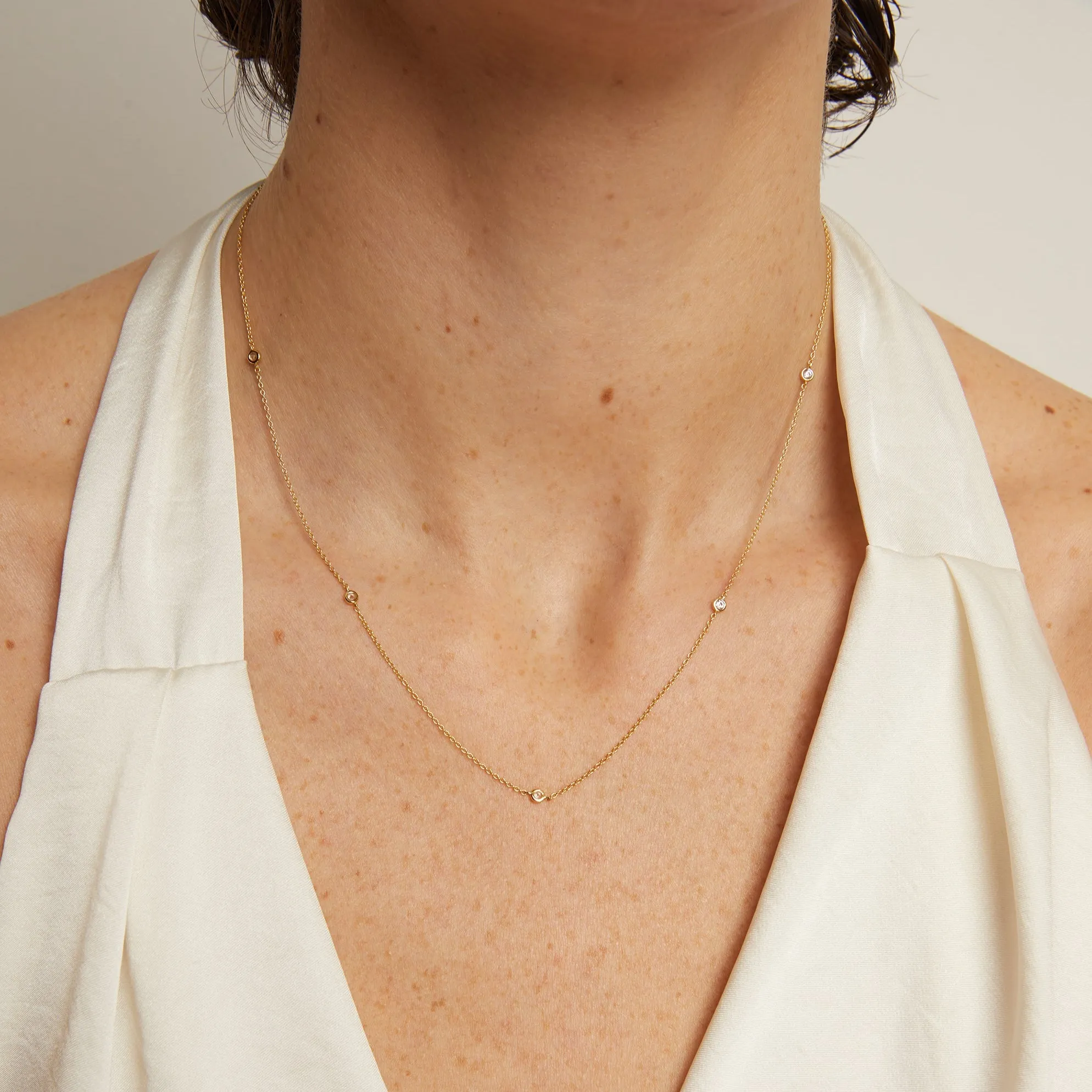 Lab Grown White Sapphire Station Necklace sold by Aurate product image thumbnail 3