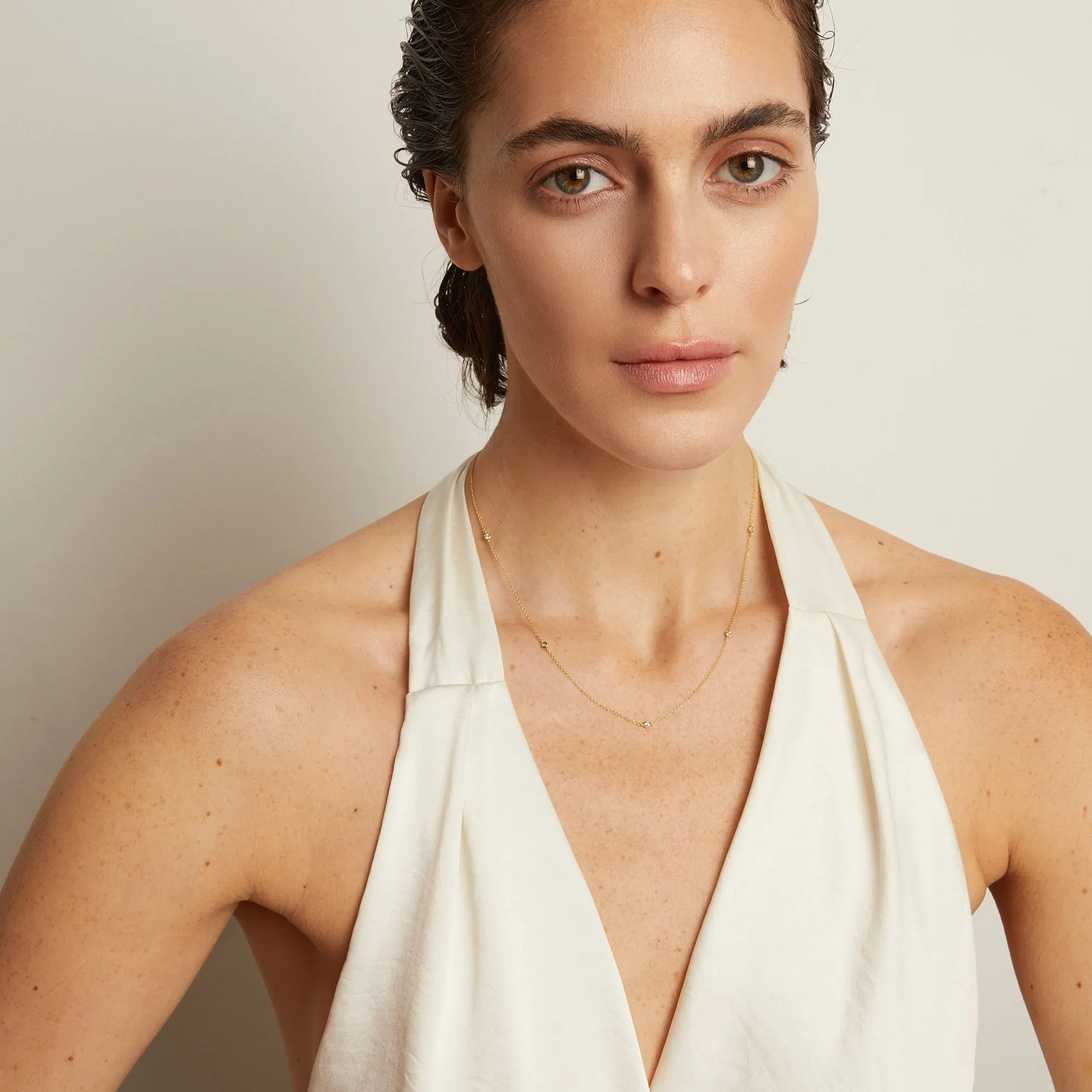 Lab Grown White Sapphire Station Necklace sold by Aurate product image thumbnail 5