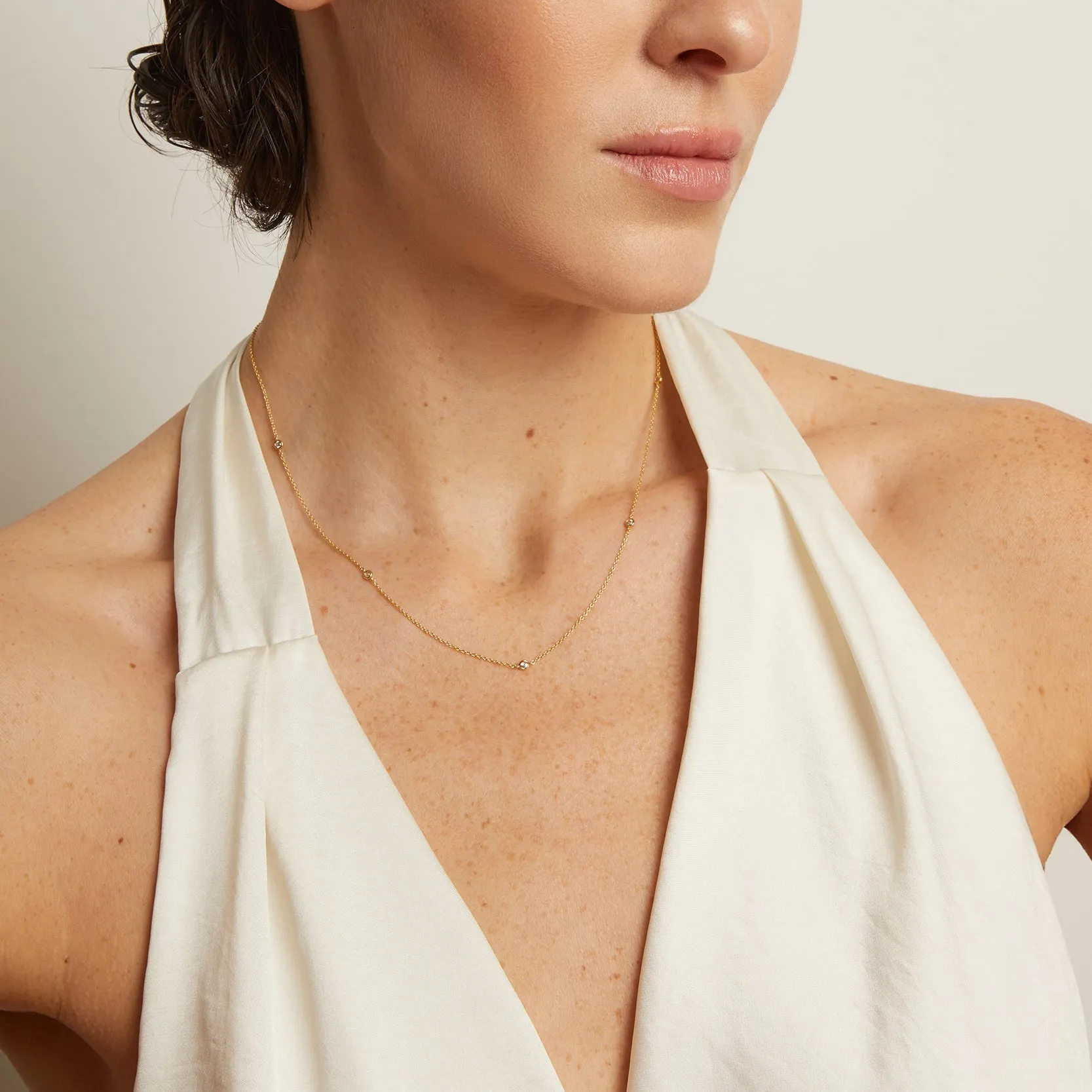 Lab Grown White Sapphire Station Necklace sold by Aurate product image thumbnail 4