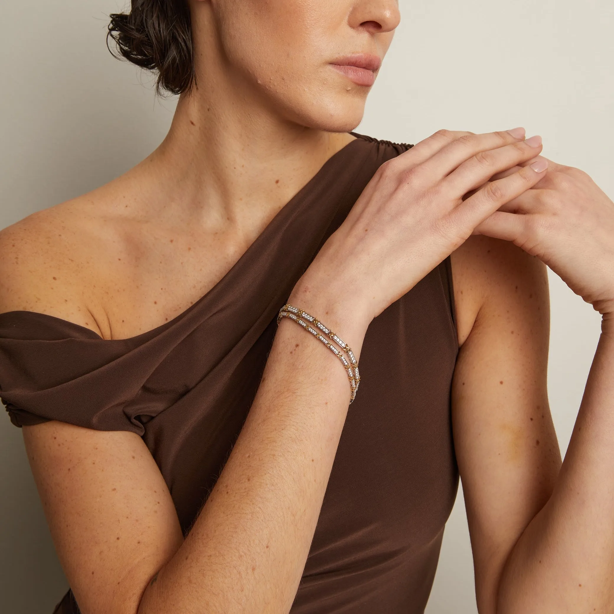 Lab Grown White Sapphire X Tennis Bracelet sold by Aurate product image thumbnail 5