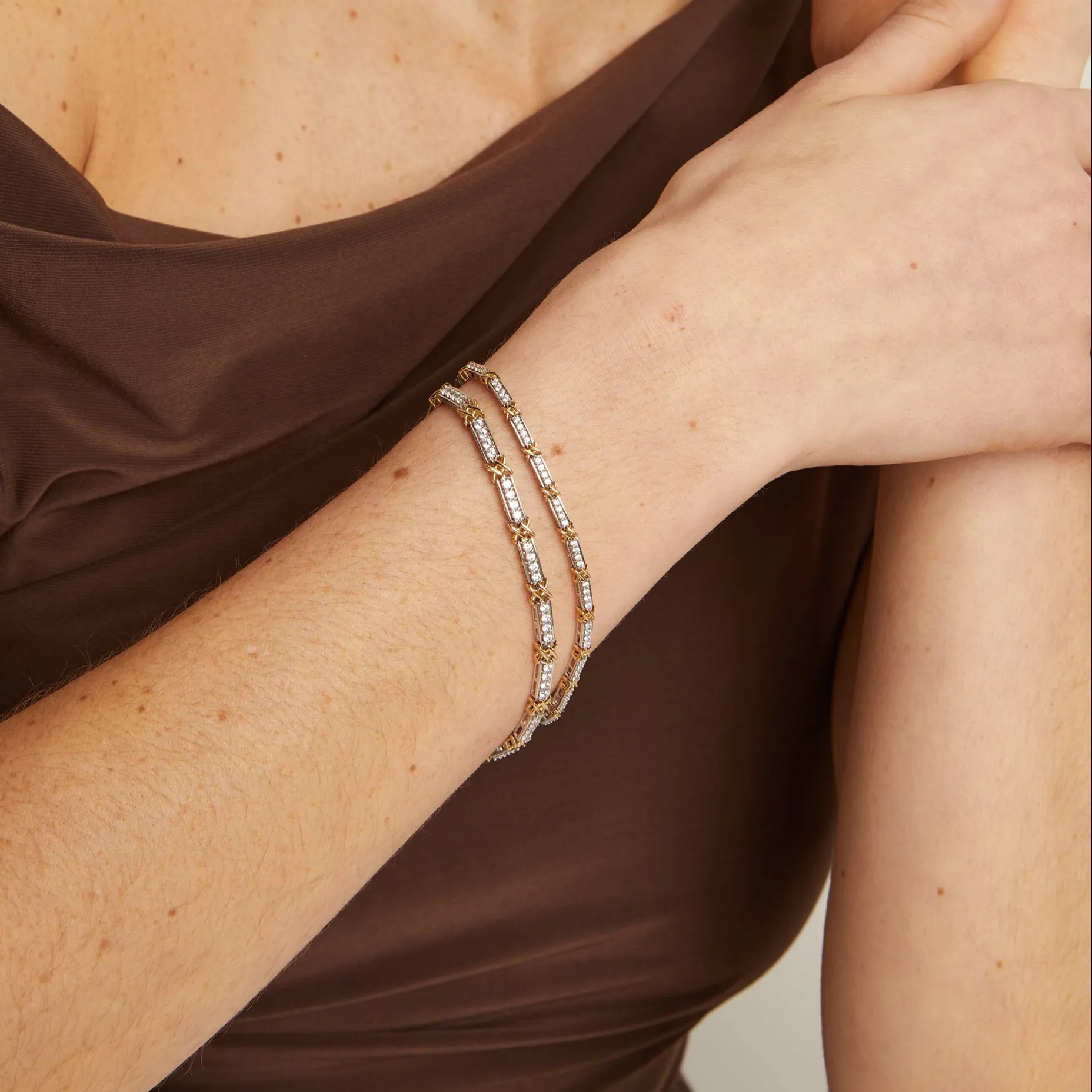 Mini Lab Grown White Sapphire X Tennis Bracelet sold by Aurate product image thumbnail 4