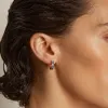 Lab Grown Blue Sapphire Baguette Huggie Earrings sold by Aurate