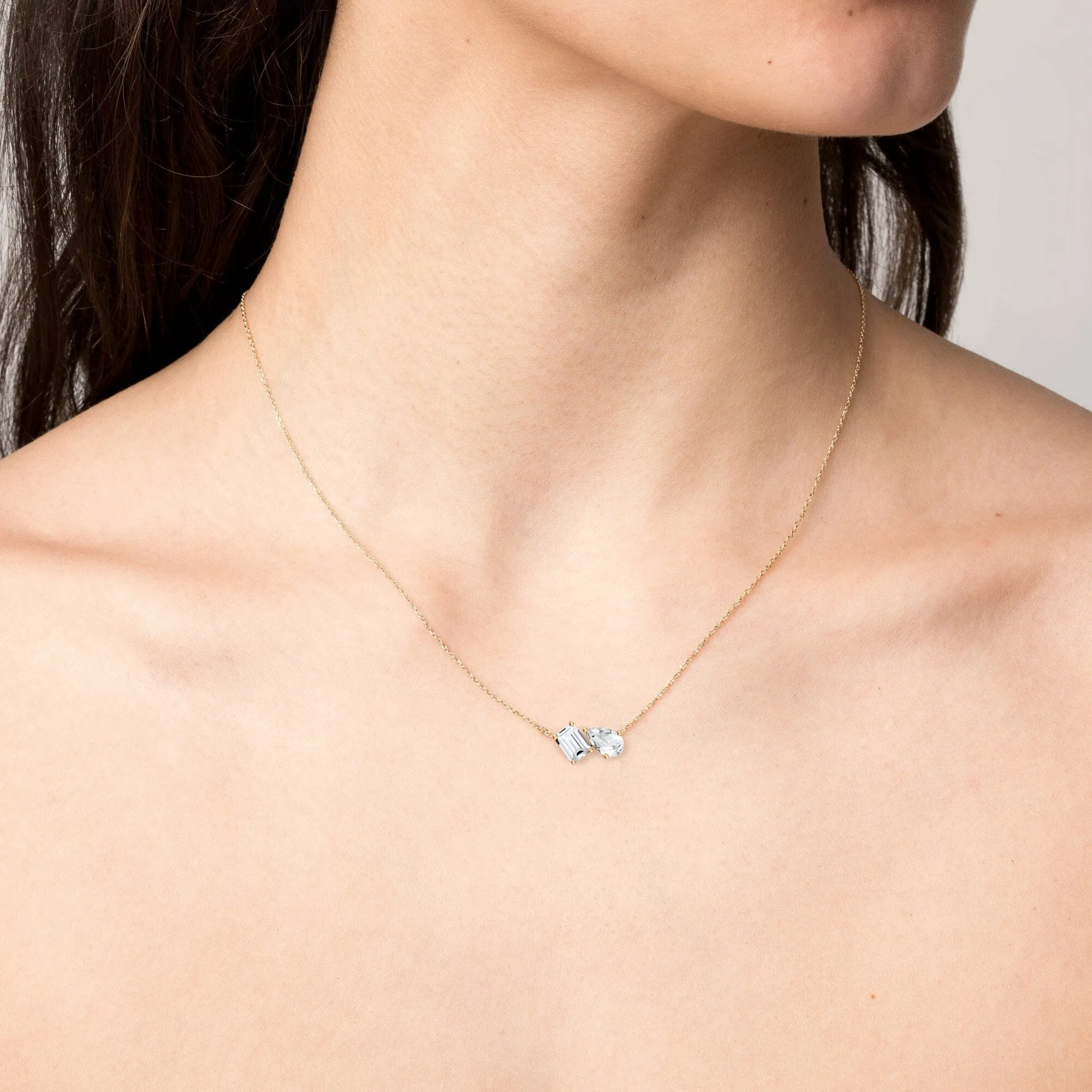 Toi et Moi Gemstone Heirloom Necklace - Green Emerald & Pink Tourmaline sold by Aurate product image thumbnail 4