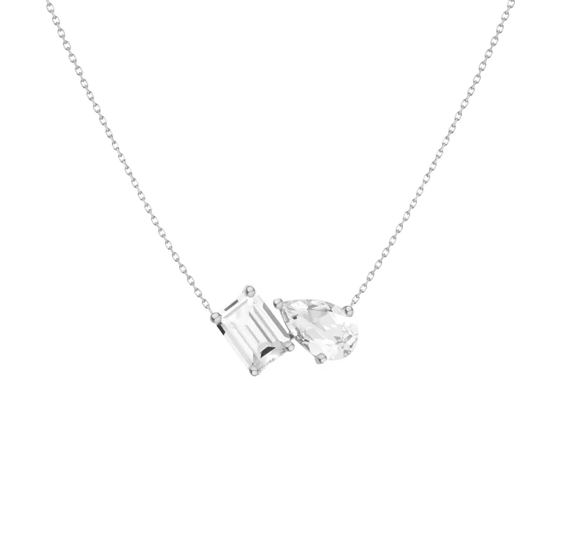 Toi et Moi Gemstone Heirloom Necklace - White Topaz & Green Emerald sold by Aurate