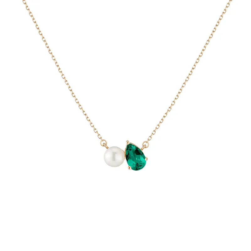 Pearl Toi et Moi Necklace - Green Emerald sold by Aurate
