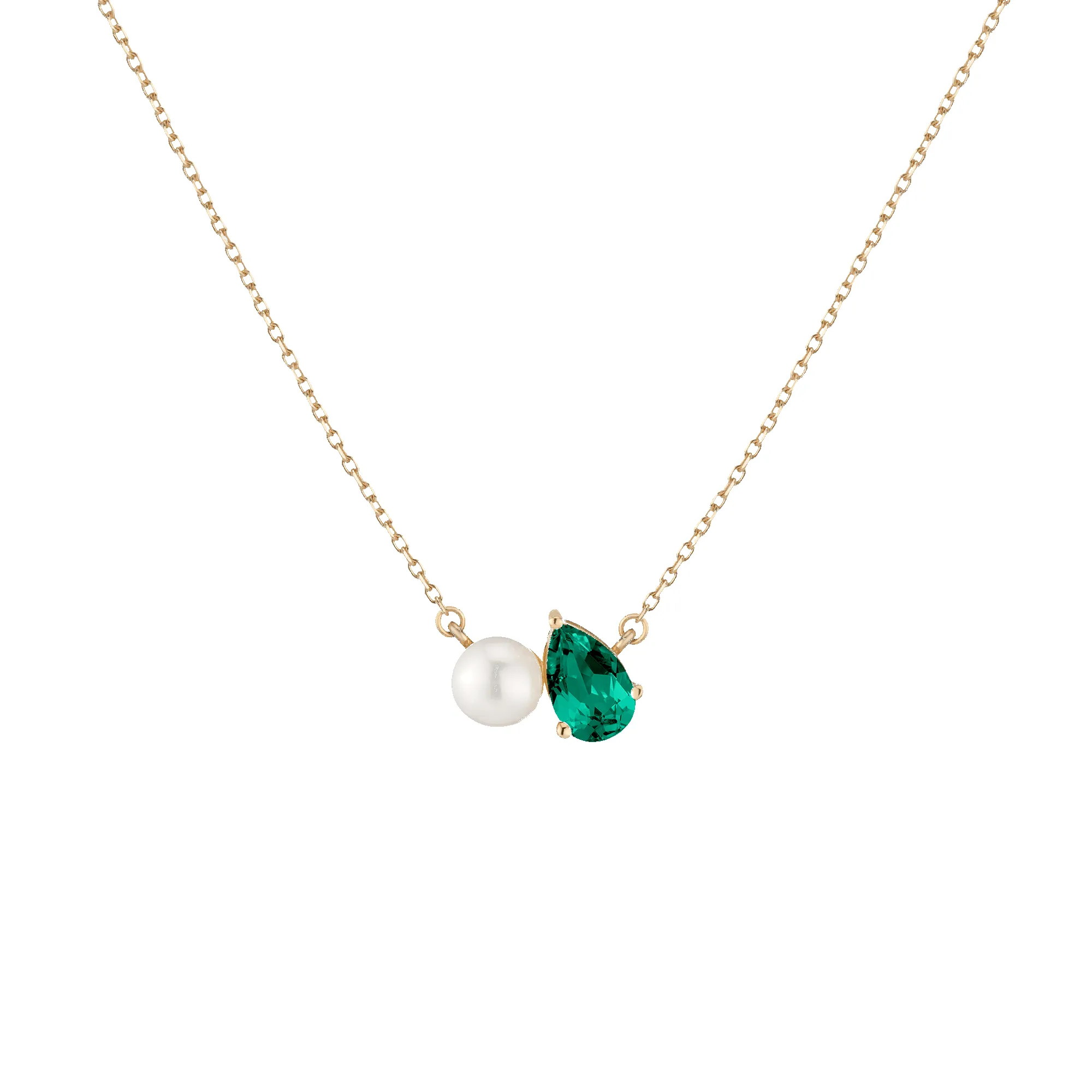 Pearl Toi et Moi Necklace - Green Emerald sold by Aurate