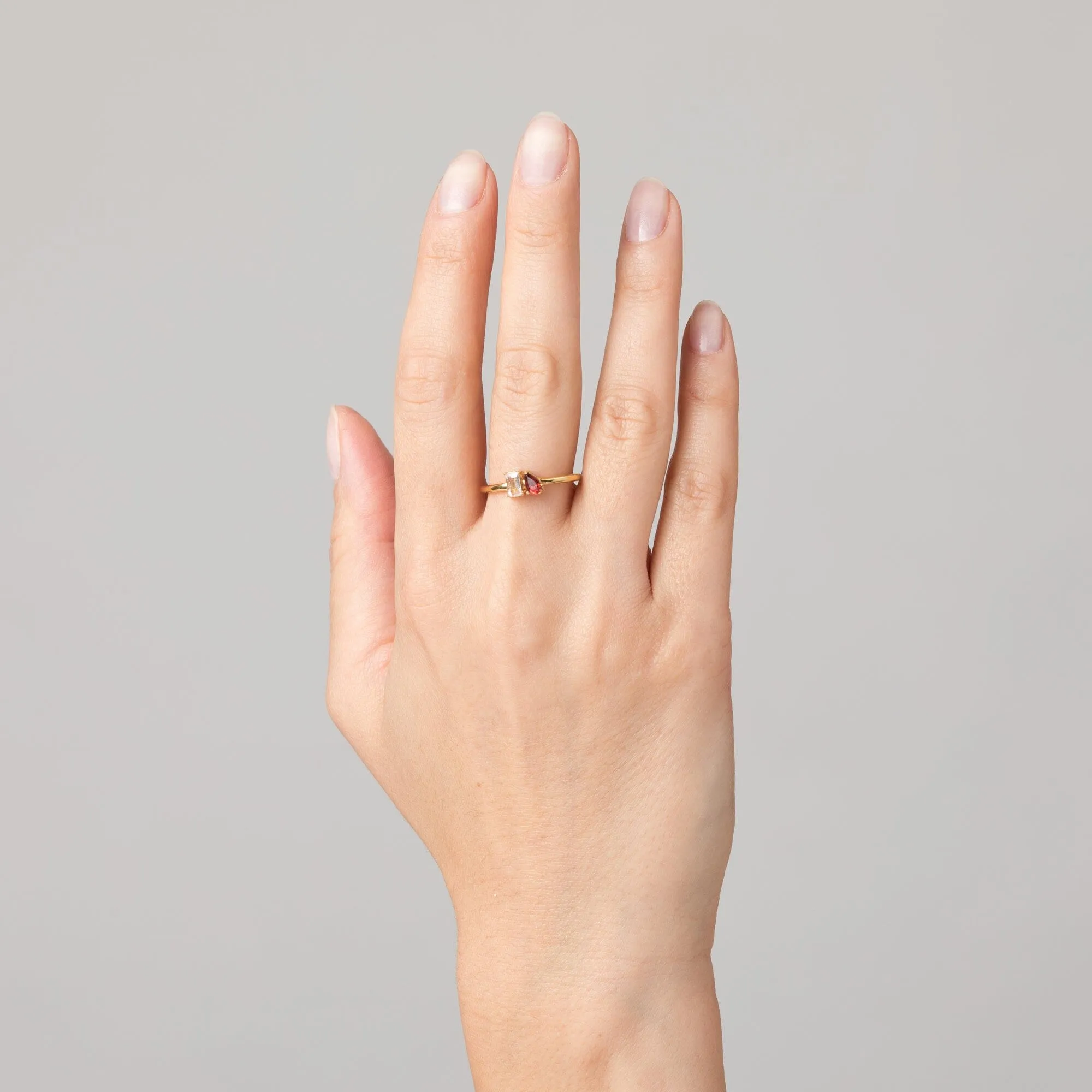 Toi et Moi Gemstone Mini Classic Ring - Garnet & Morganite sold by Aurate product image thumbnail 4