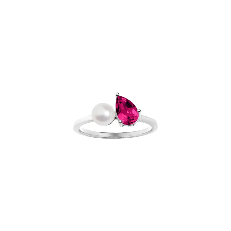 Pearl Toi et Moi Ring - Red Ruby sold by Aurate