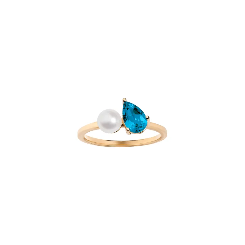 Pearl Toi et Moi Ring - London Blue Topaz sold by Aurate