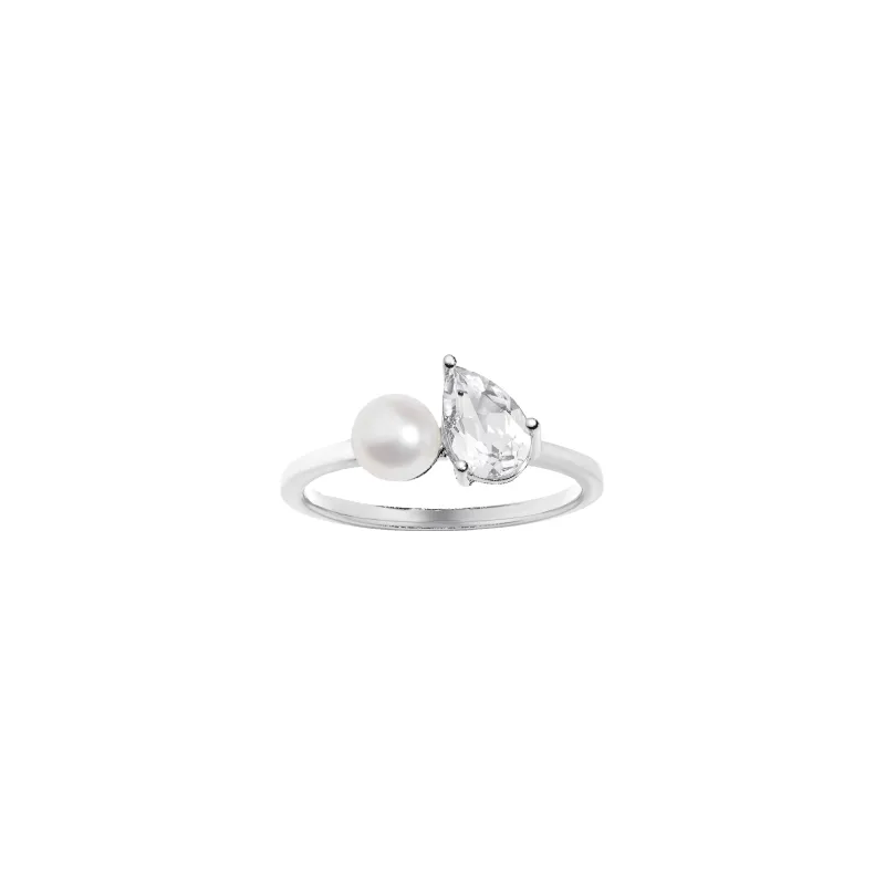 Pearl Toi et Moi Ring - White Sapphire sold by Aurate