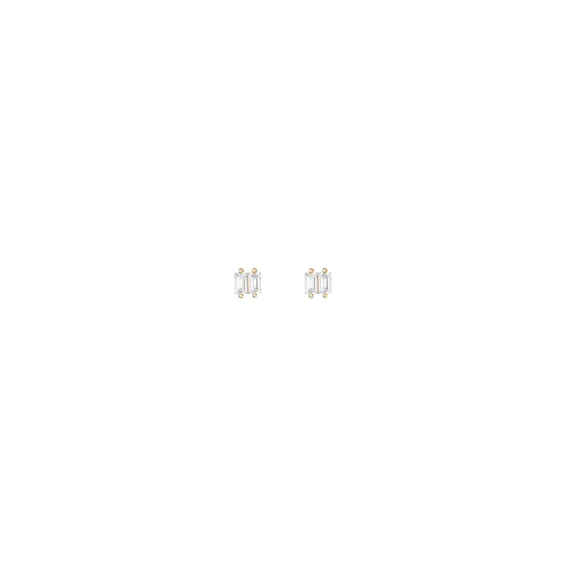 Lab Grown White Sapphire Stacked Baguette Earrings sold by Aurate