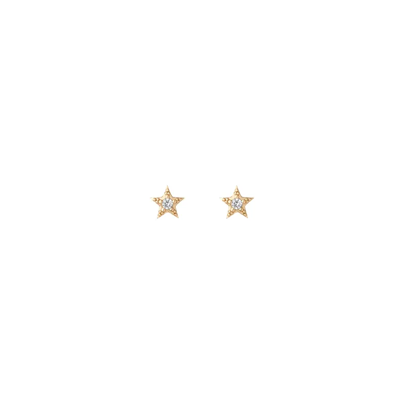 Lab Grown White Sapphire Star Stud Earrings sold by Aurate