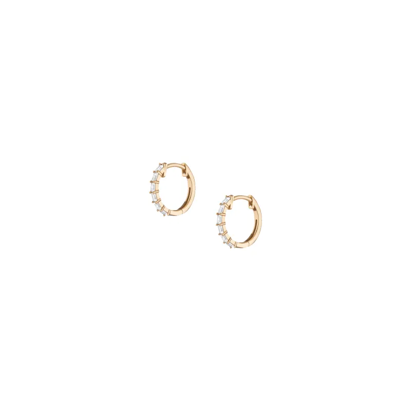 Lab Grown White Sapphire Vertical Baguette Huggie Earrings sold by Aurate