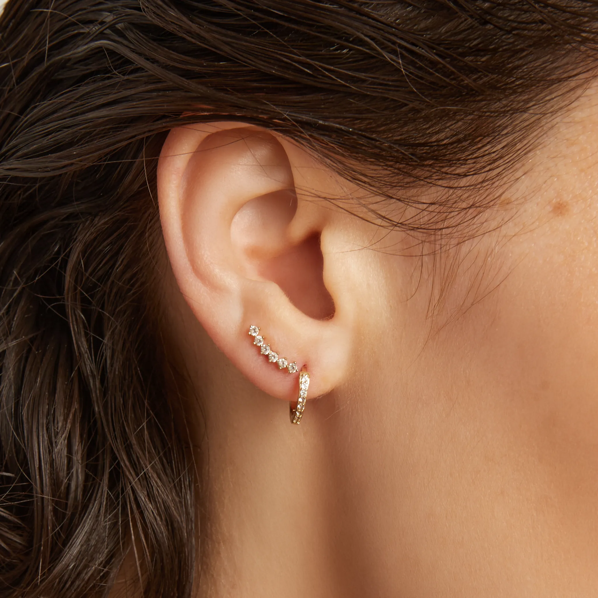 Petite Lab Grown White Sapphire Huggie Earrings sold by Aurate product image thumbnail 3