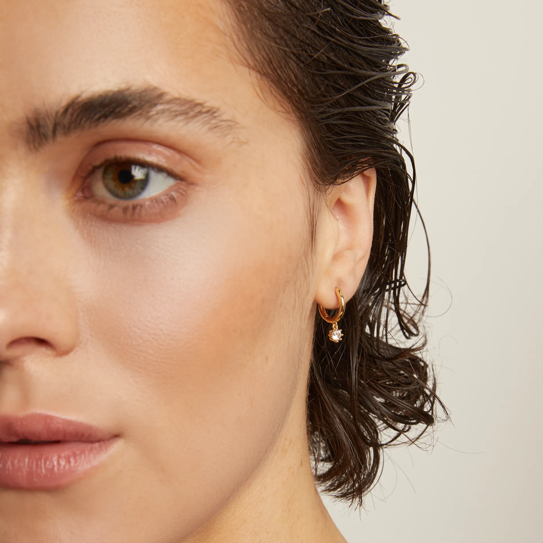 Lab Grown White Sapphire Drop Huggie Earrings sold by Aurate product image thumbnail 3