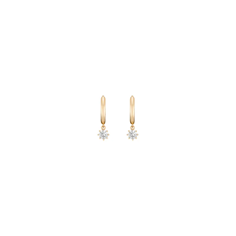 Lab Grown White Sapphire Drop Huggie Earrings sold by Aurate